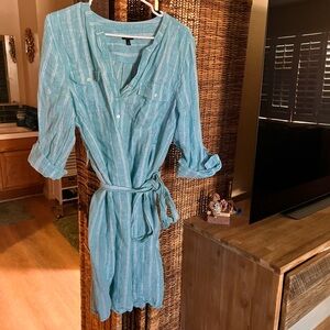 Blue Striped Linen Button-Up Dress